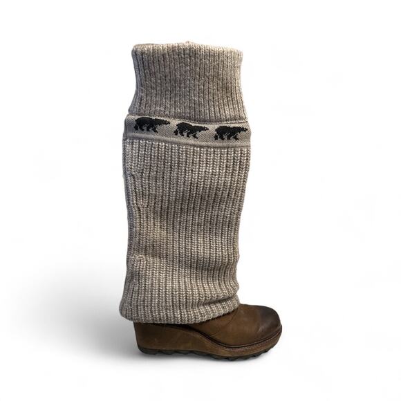 Sorel Crazy Cable Knit Wedge Boots Brown Winter Tall Wool Sock Women’s 8 Rare - Picture 1 of 6